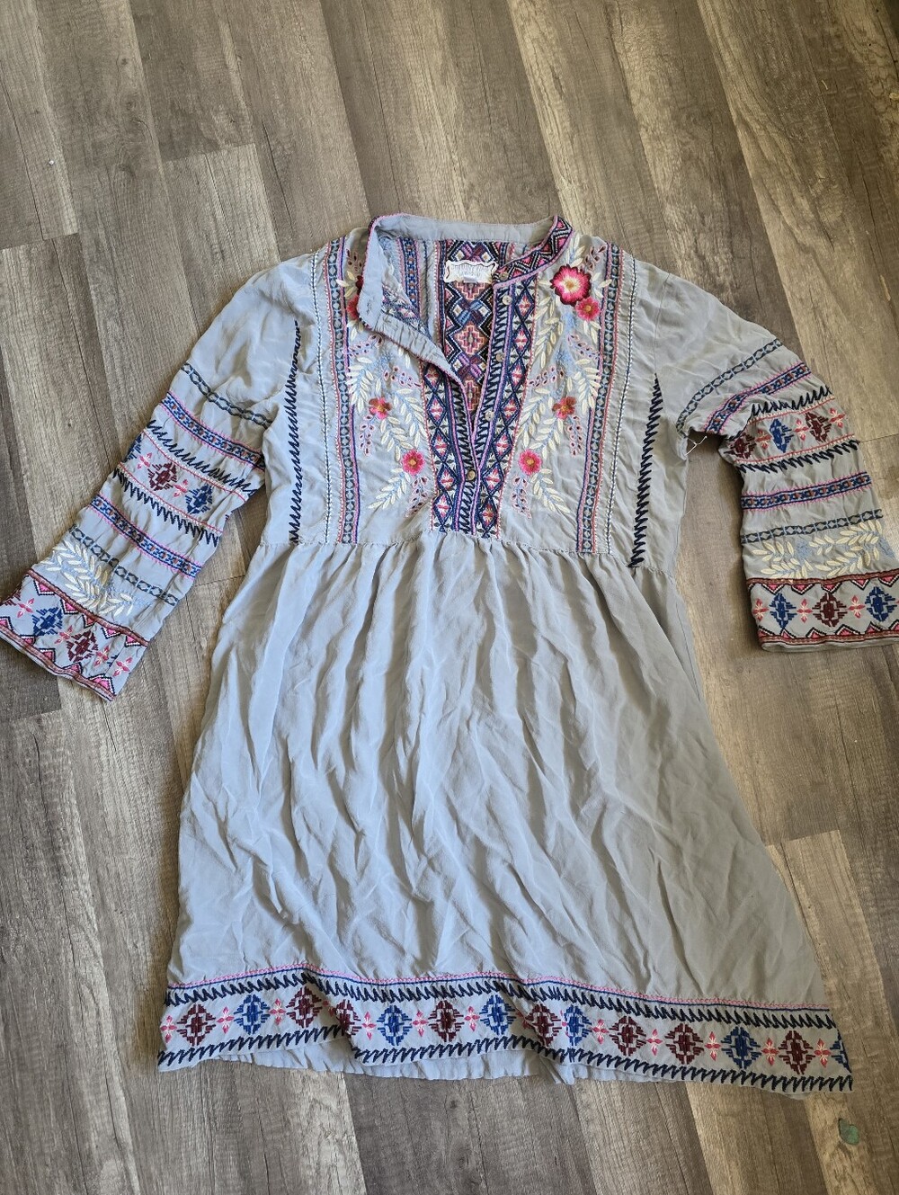 JOHNNY WAS Ellie Silk Dress Embroidered Spell Boho Chic Festivalcore Grey - Picture 3 of 14